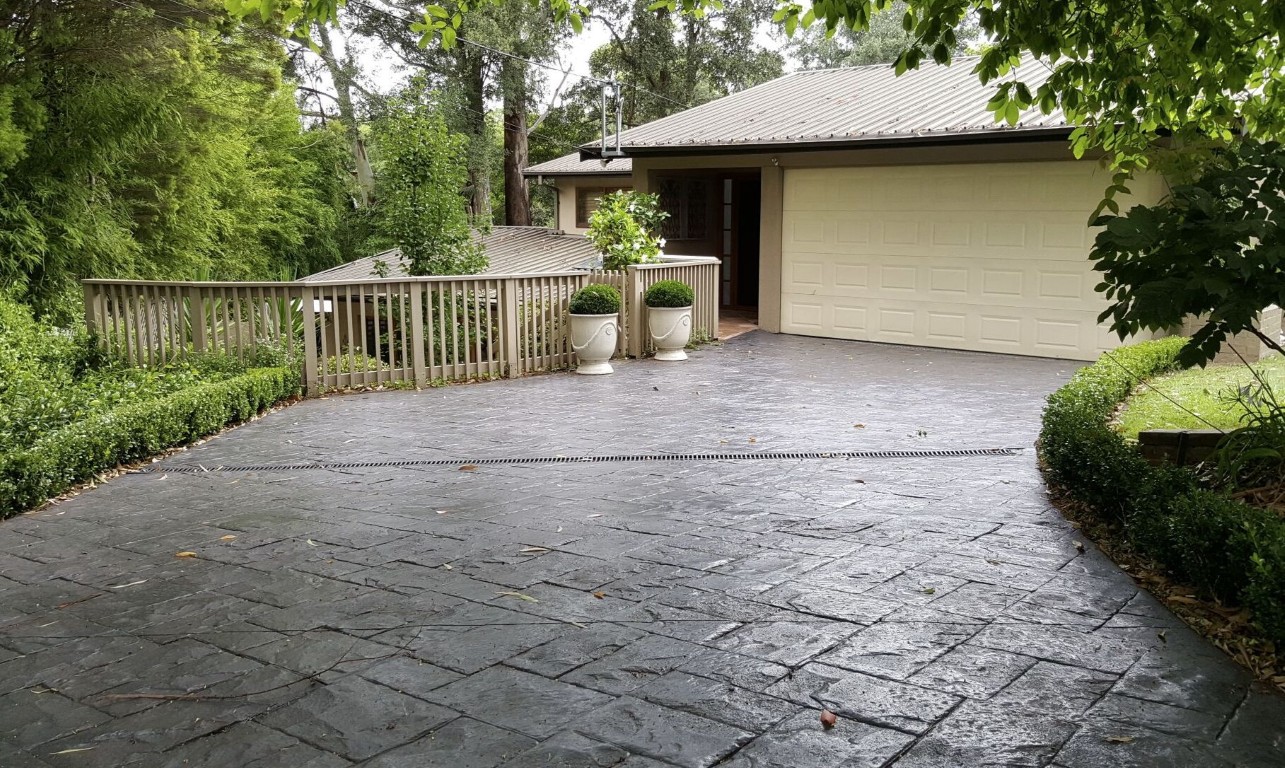 Stamped concrete driveway installation in Garden Grove, CA